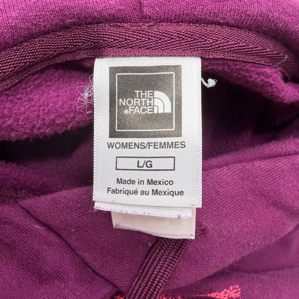 North Face Hoodie Womens L Purple Pink Logo Graphic Pullover Fleece Sweatshirt - Picture 7 of 9
